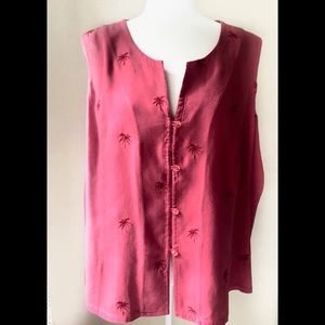 Coldwater Creek Silk Coral Top w Palm Trees